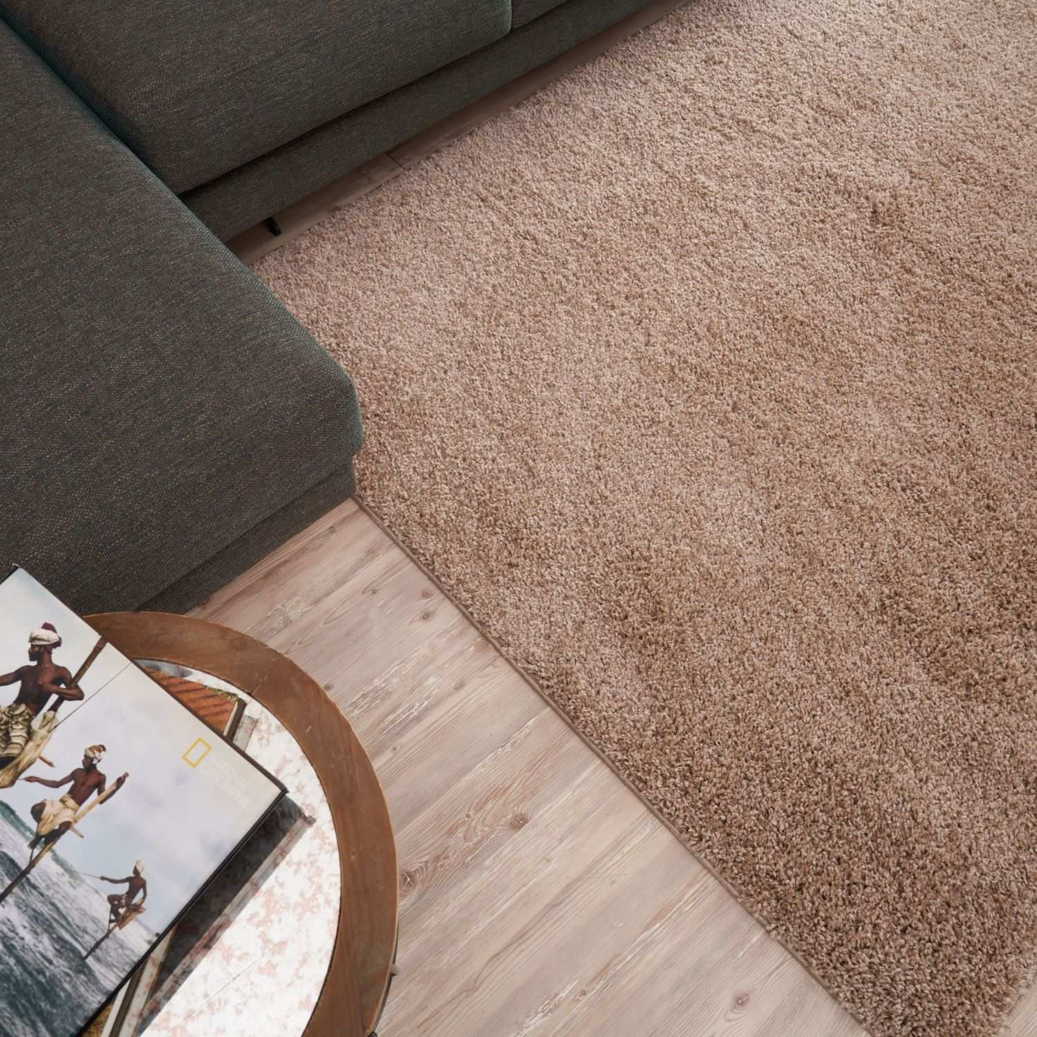 Solid Beige Shaggy Rug