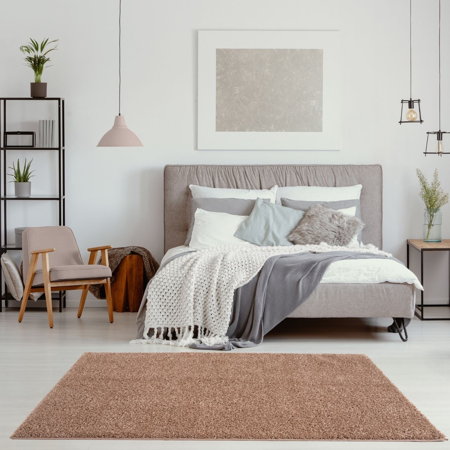 Solid Beige Shaggy Rug
