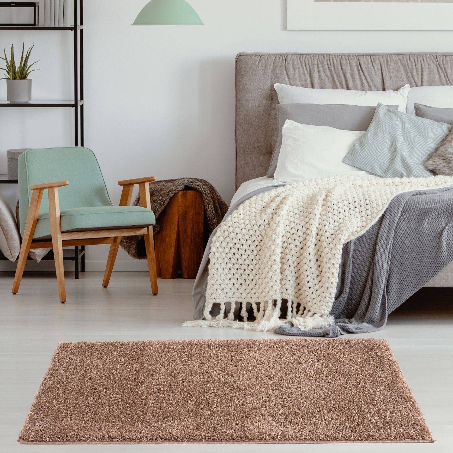 Solid Beige Shaggy Rug