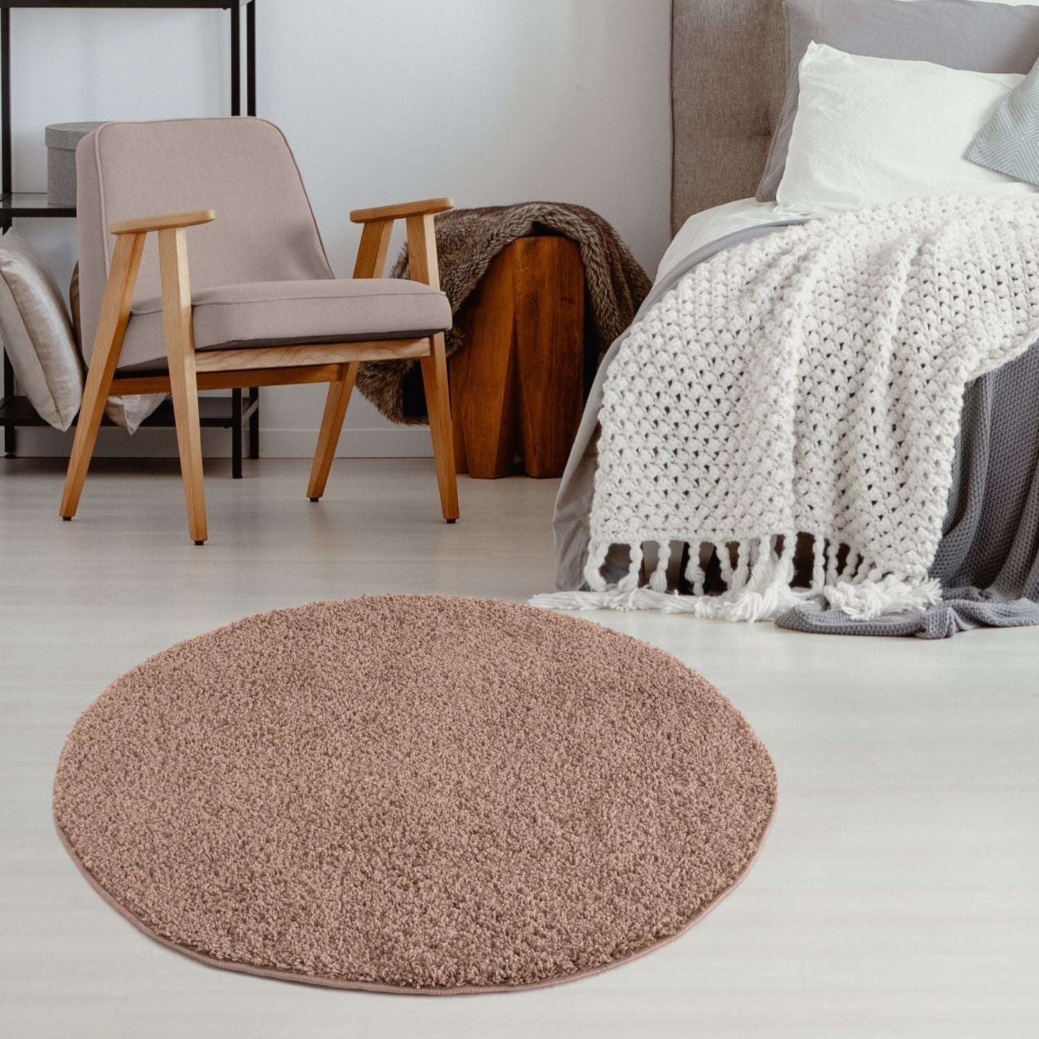 Solid Beige Shaggy Rug