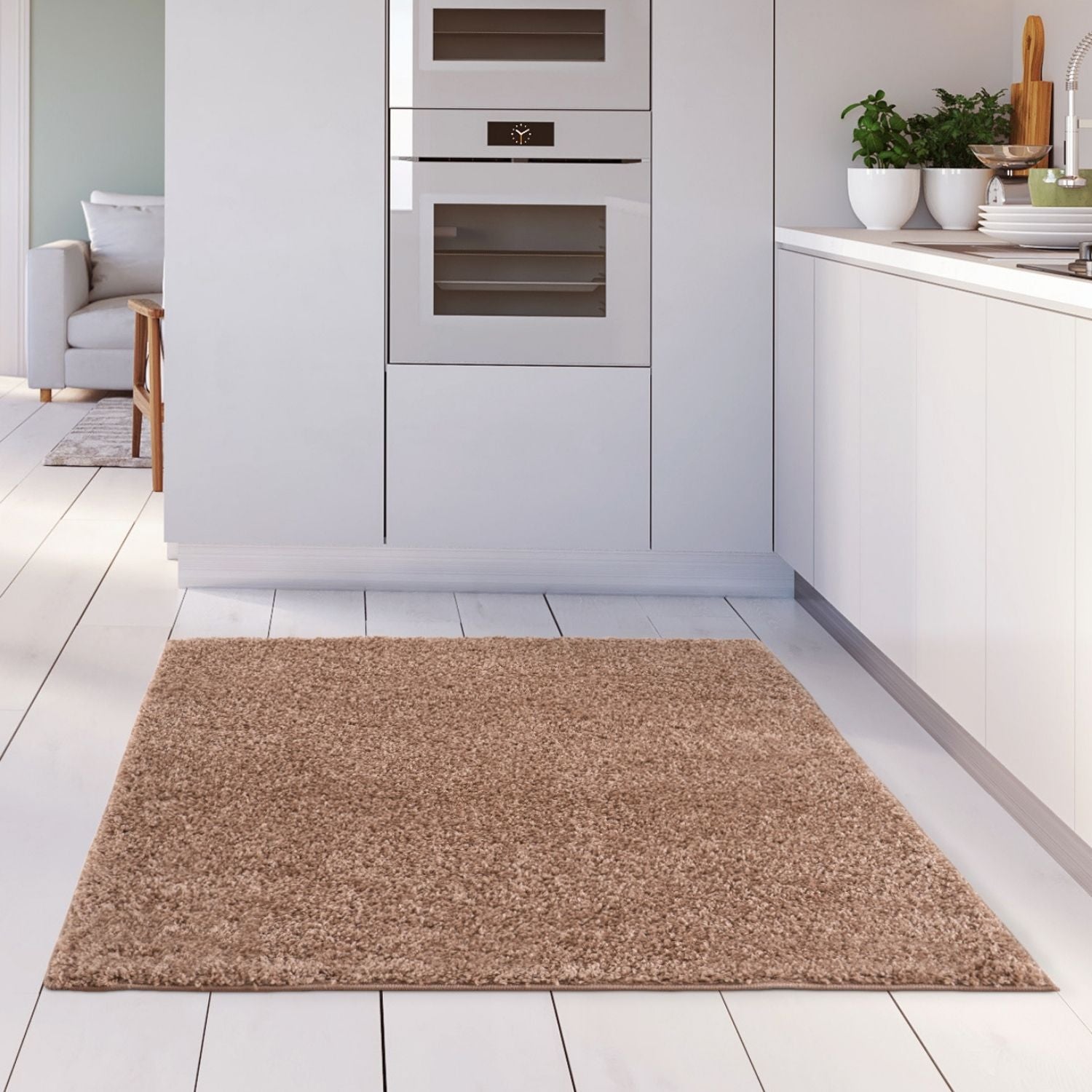Solid Beige Shaggy Rug