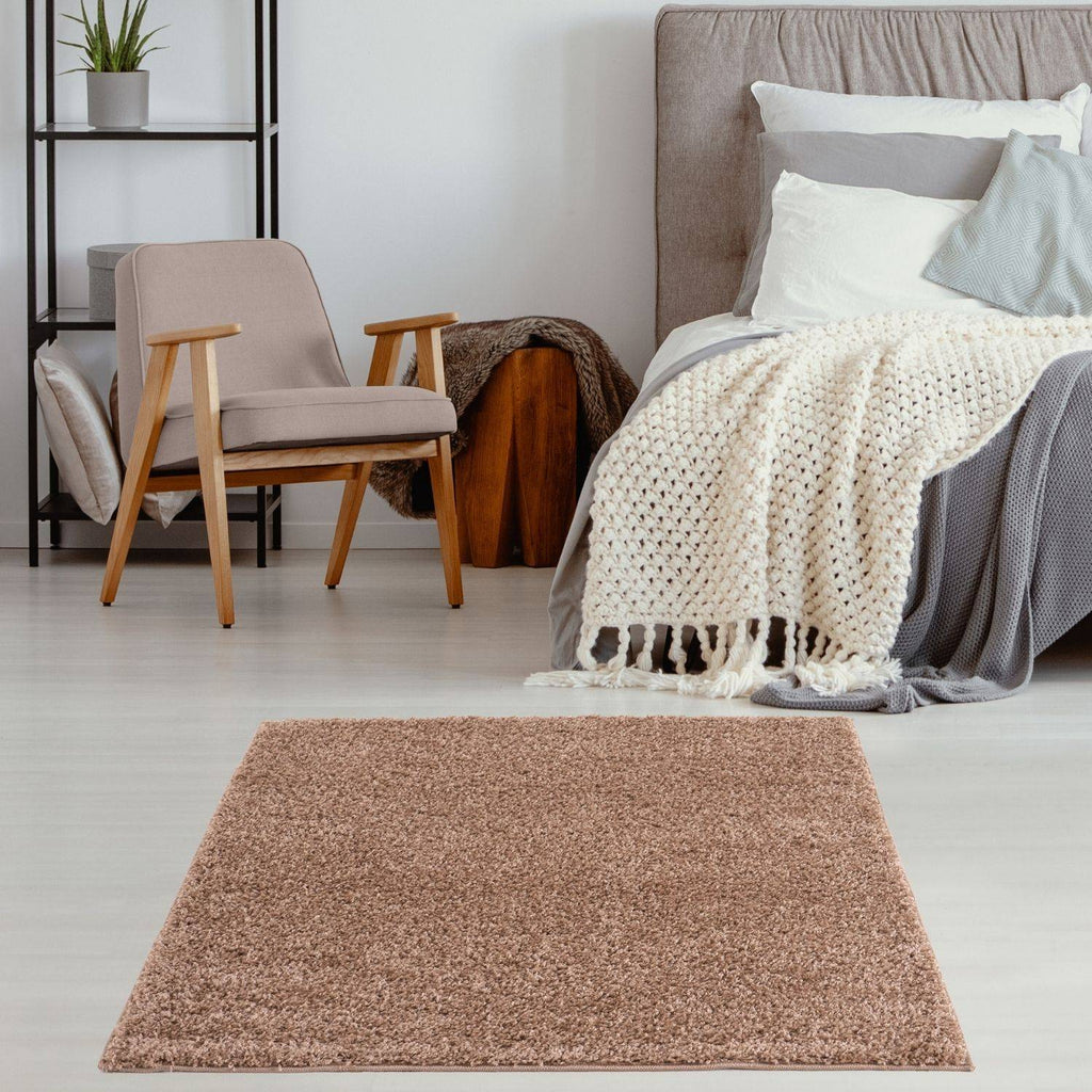 Solid Beige Shaggy Rug