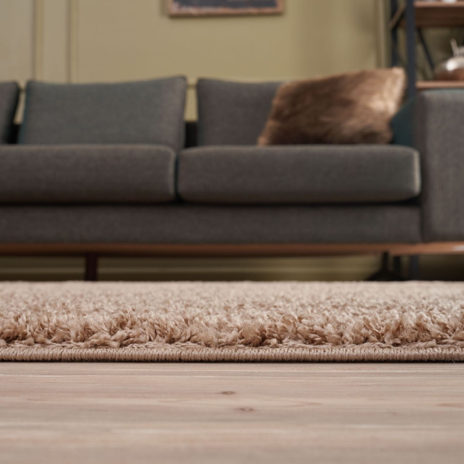 Solid Beige Shaggy Rug