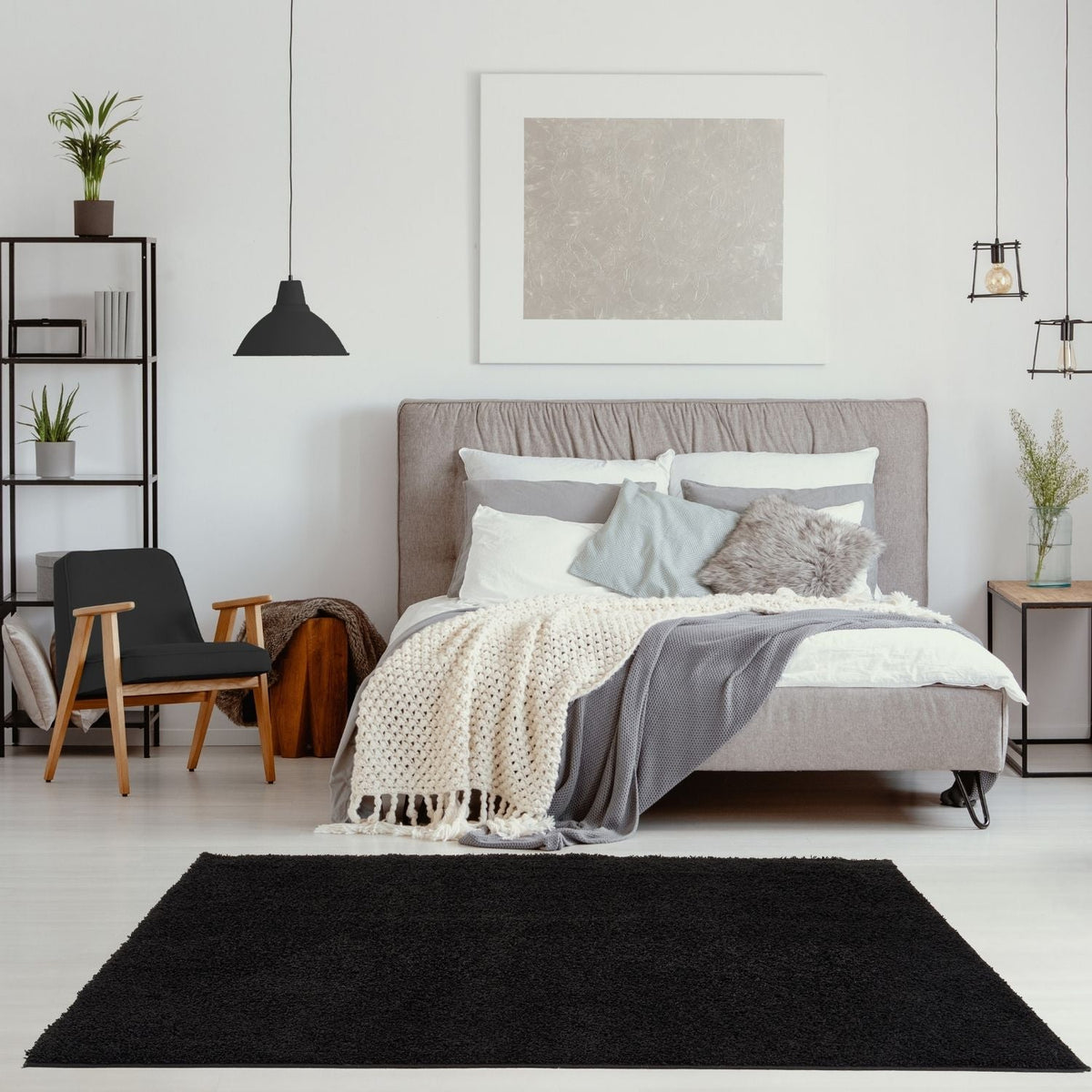 Solid Black Shaggy Rug