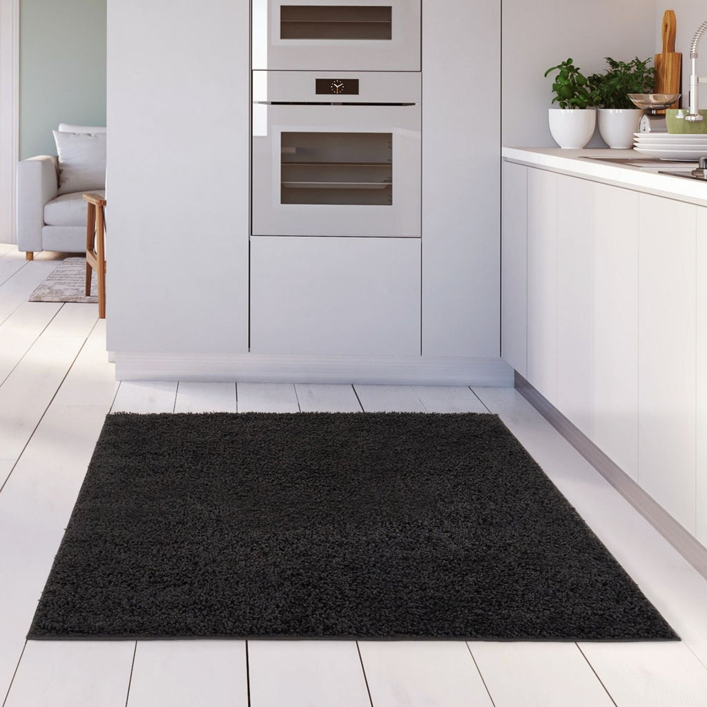 Solid Black Shaggy Rug