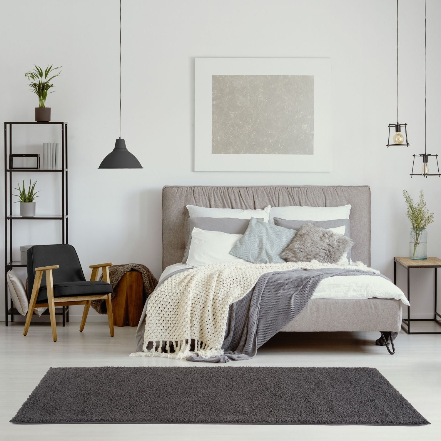 Solid Dark Grey Shaggy Rug