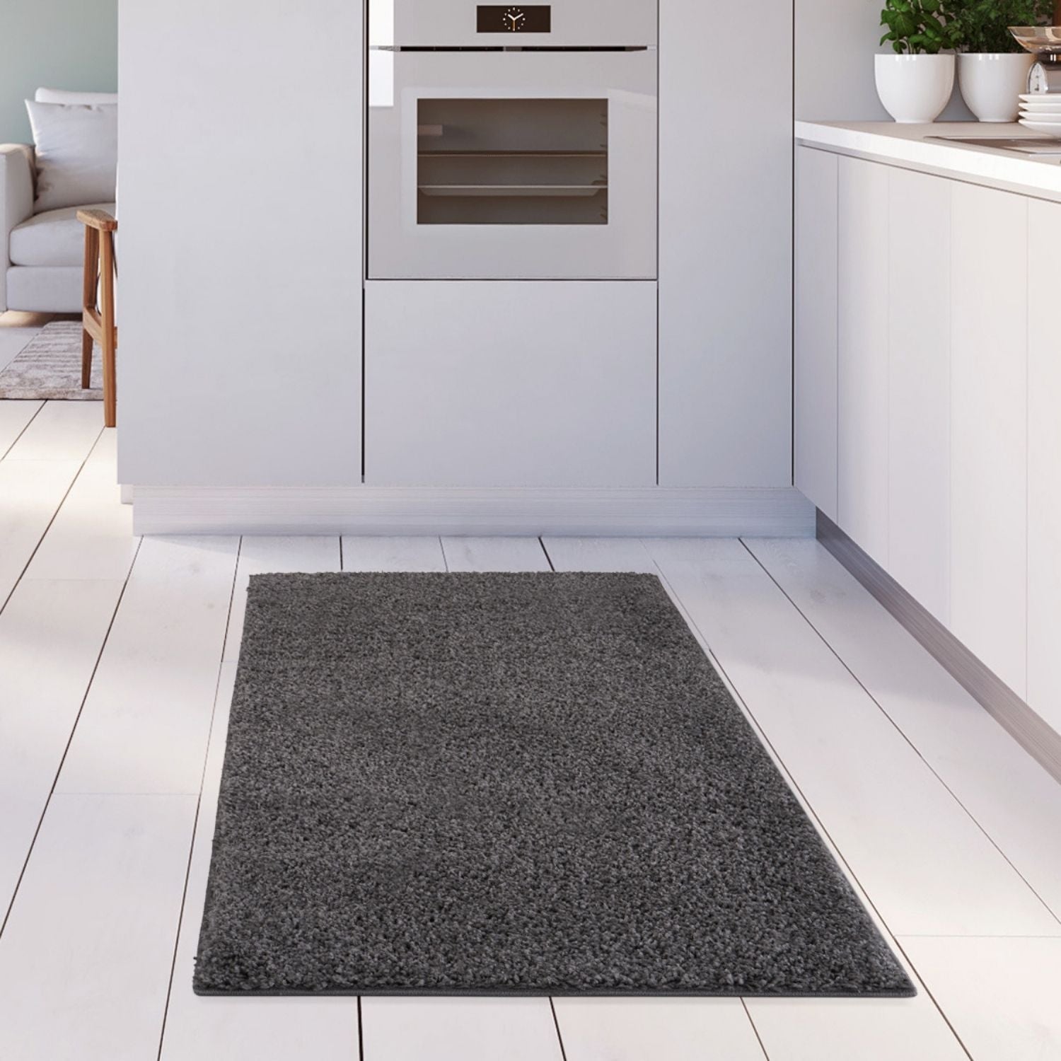 Solid Dark Grey Shaggy Rug