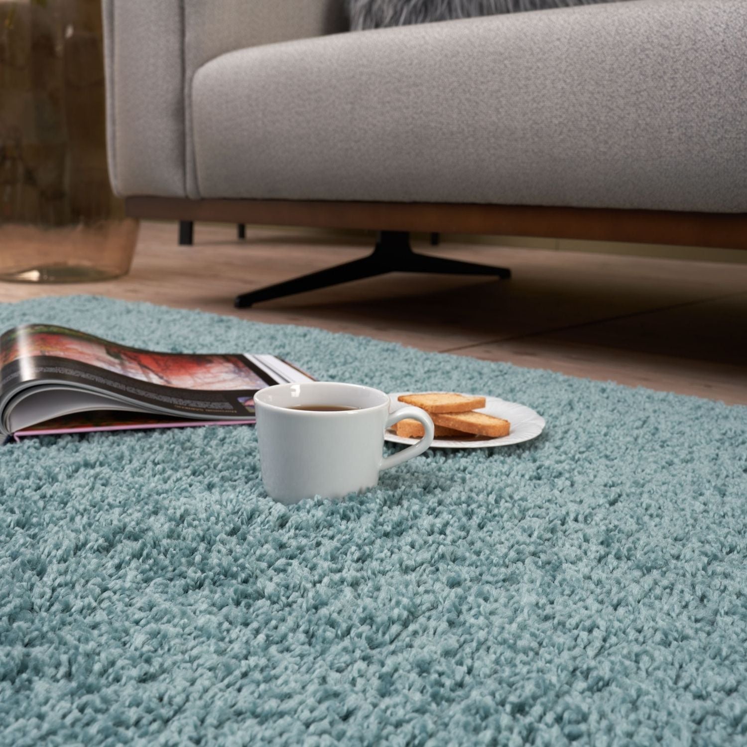 Solid Duck Egg Blue Shaggy Rug