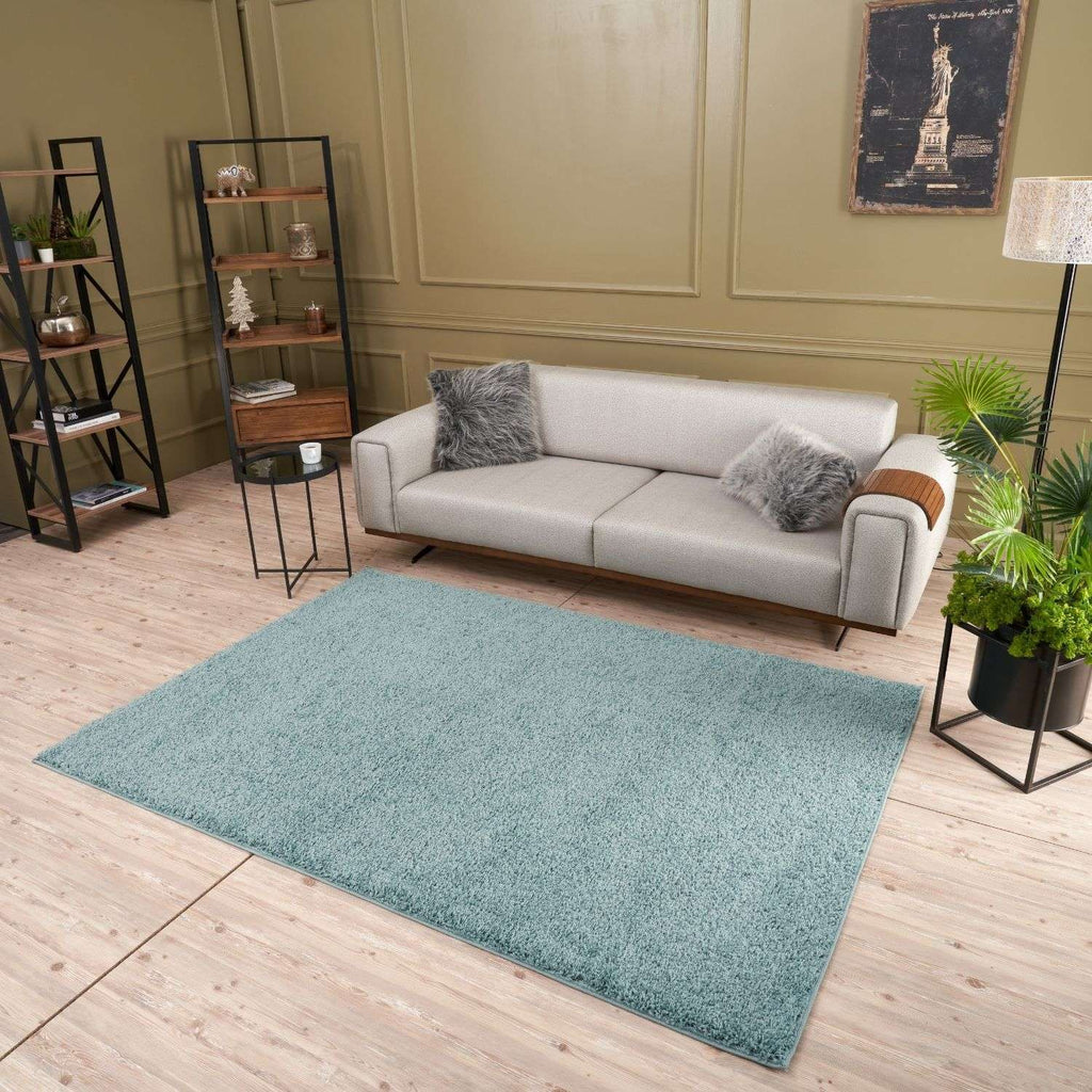 Solid Duck Egg Blue Shaggy Rug
