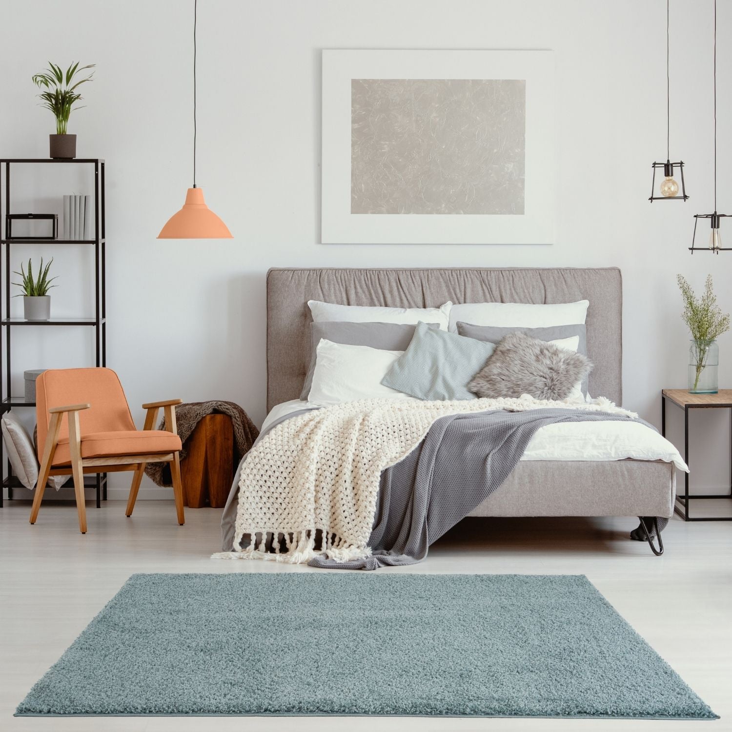 Solid Duck Egg Blue Shaggy Rug