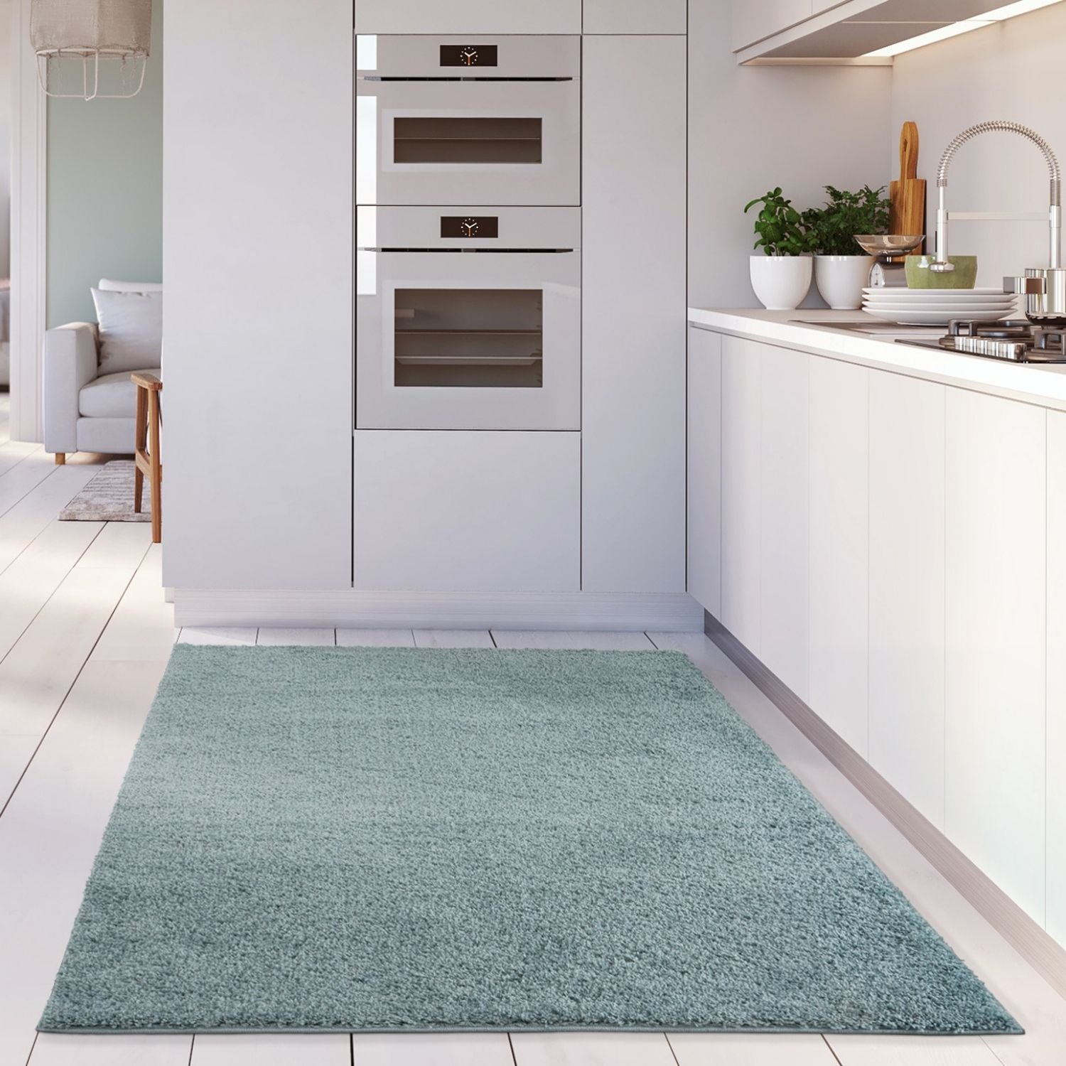 Solid Duck Egg Blue Shaggy Rug