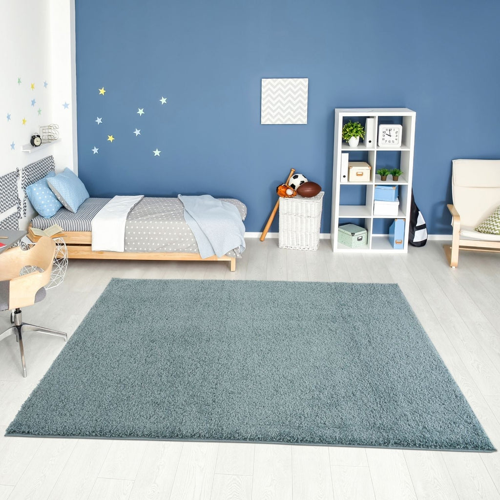 Solid Duck Egg Blue Shaggy Rug