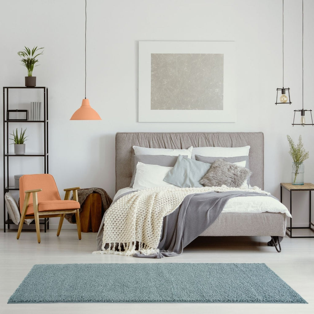 Solid Duck Egg Blue Shaggy Rug