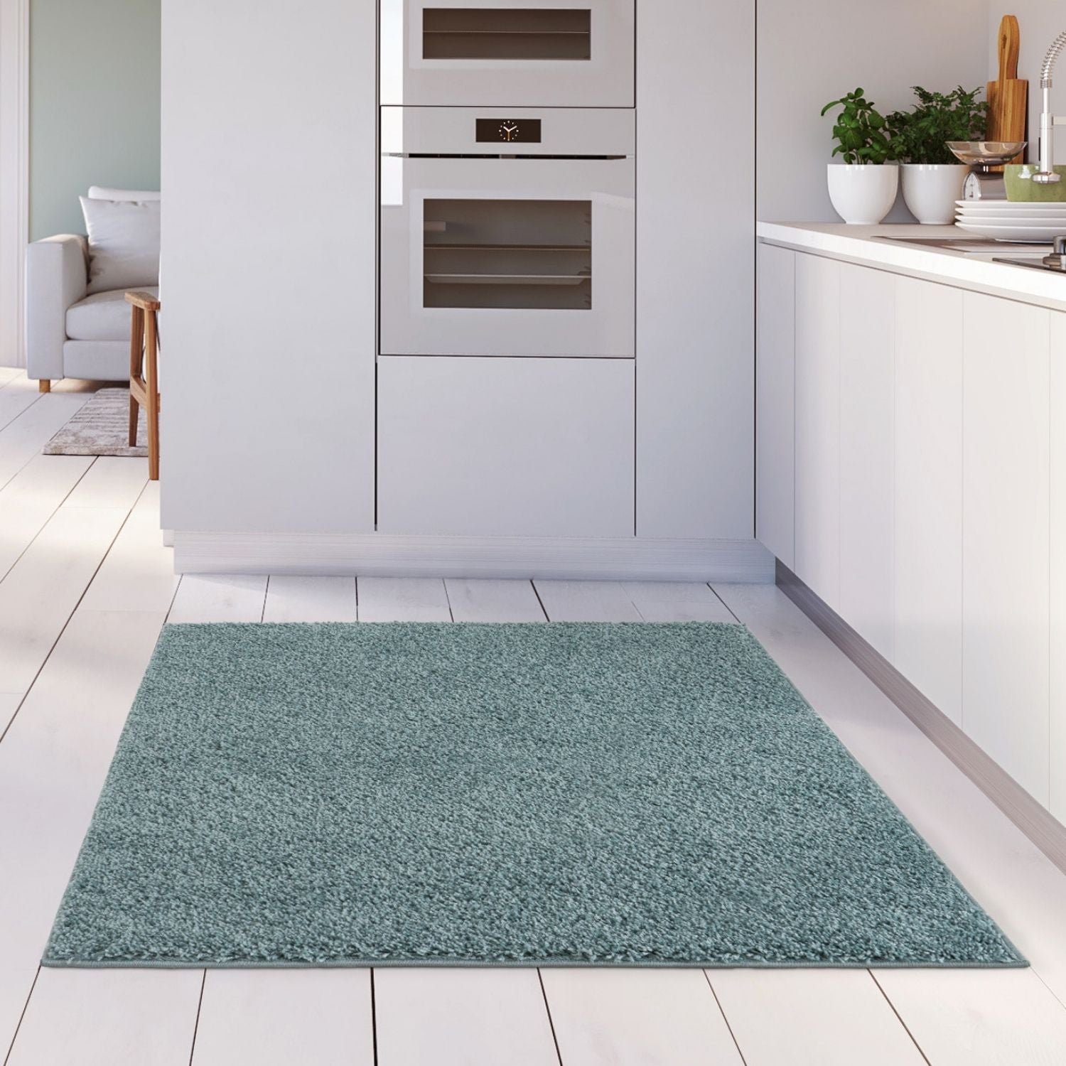 Solid Duck Egg Blue Shaggy Rug
