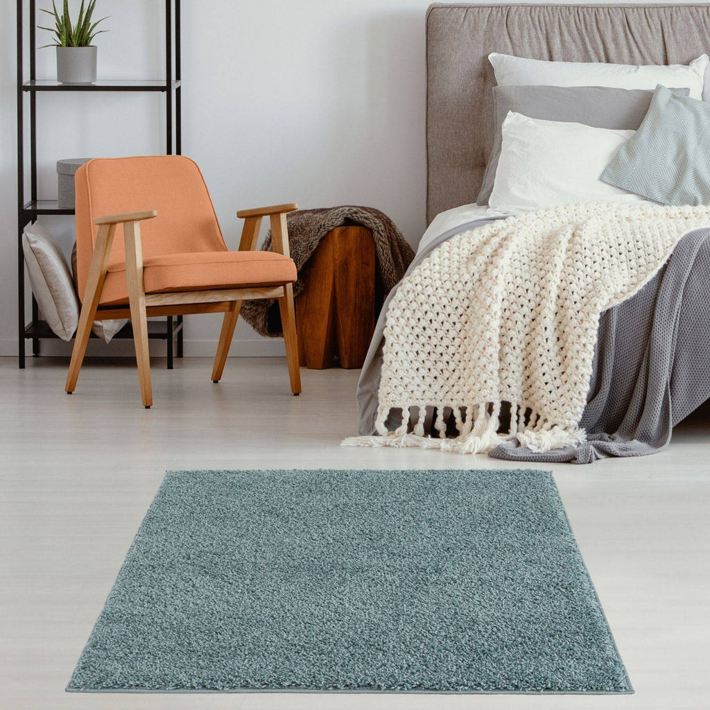 Solid Duck Egg Blue Shaggy Rug