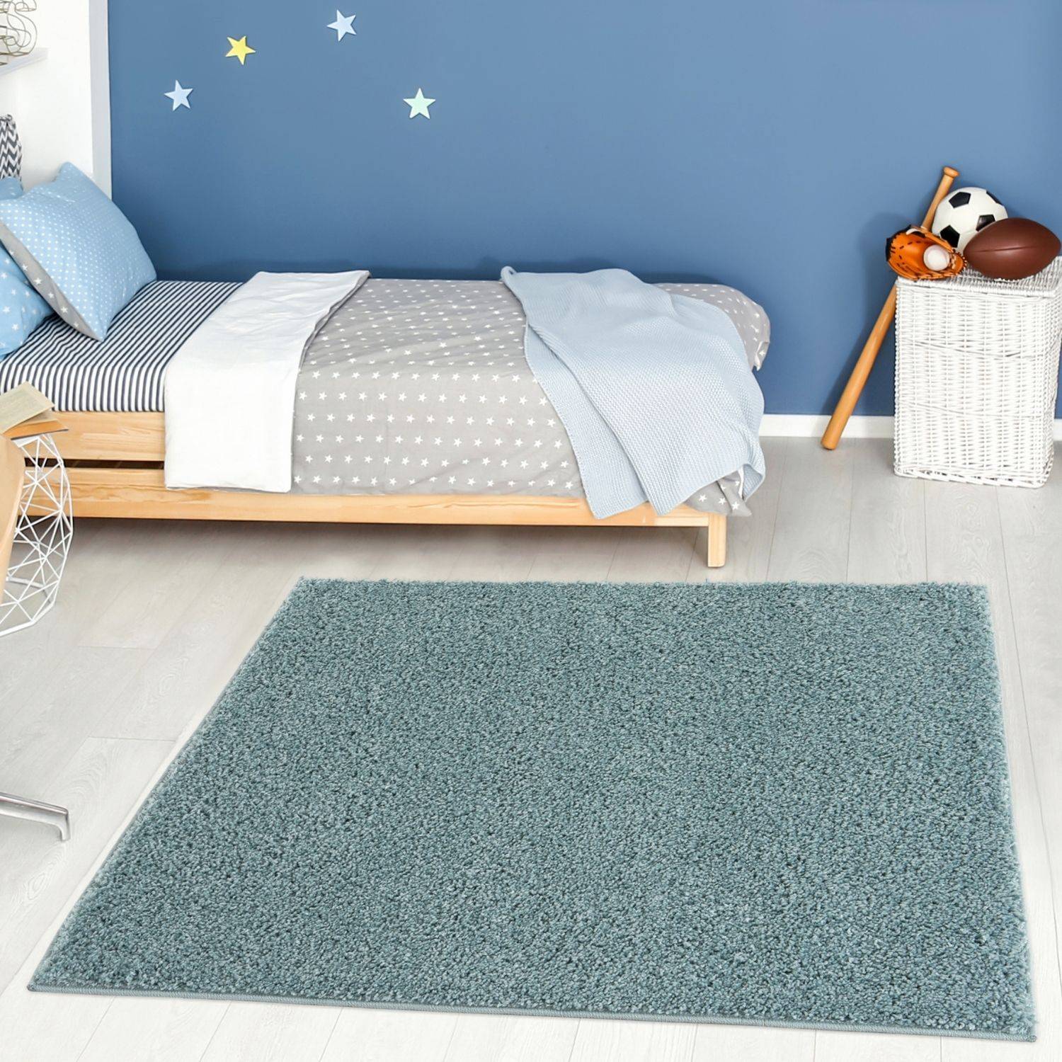 Solid Duck Egg Blue Shaggy Rug