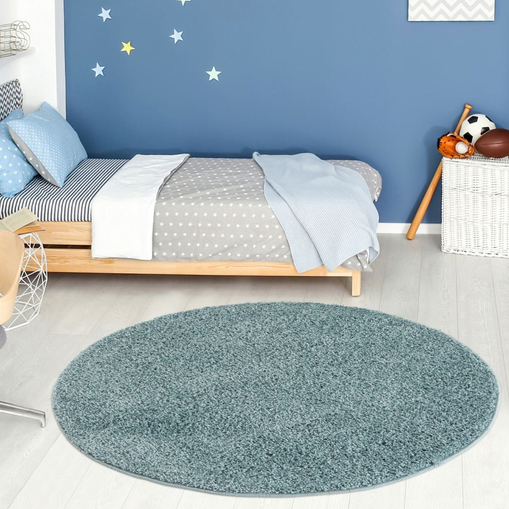 Solid Duck Egg Blue Shaggy Rug