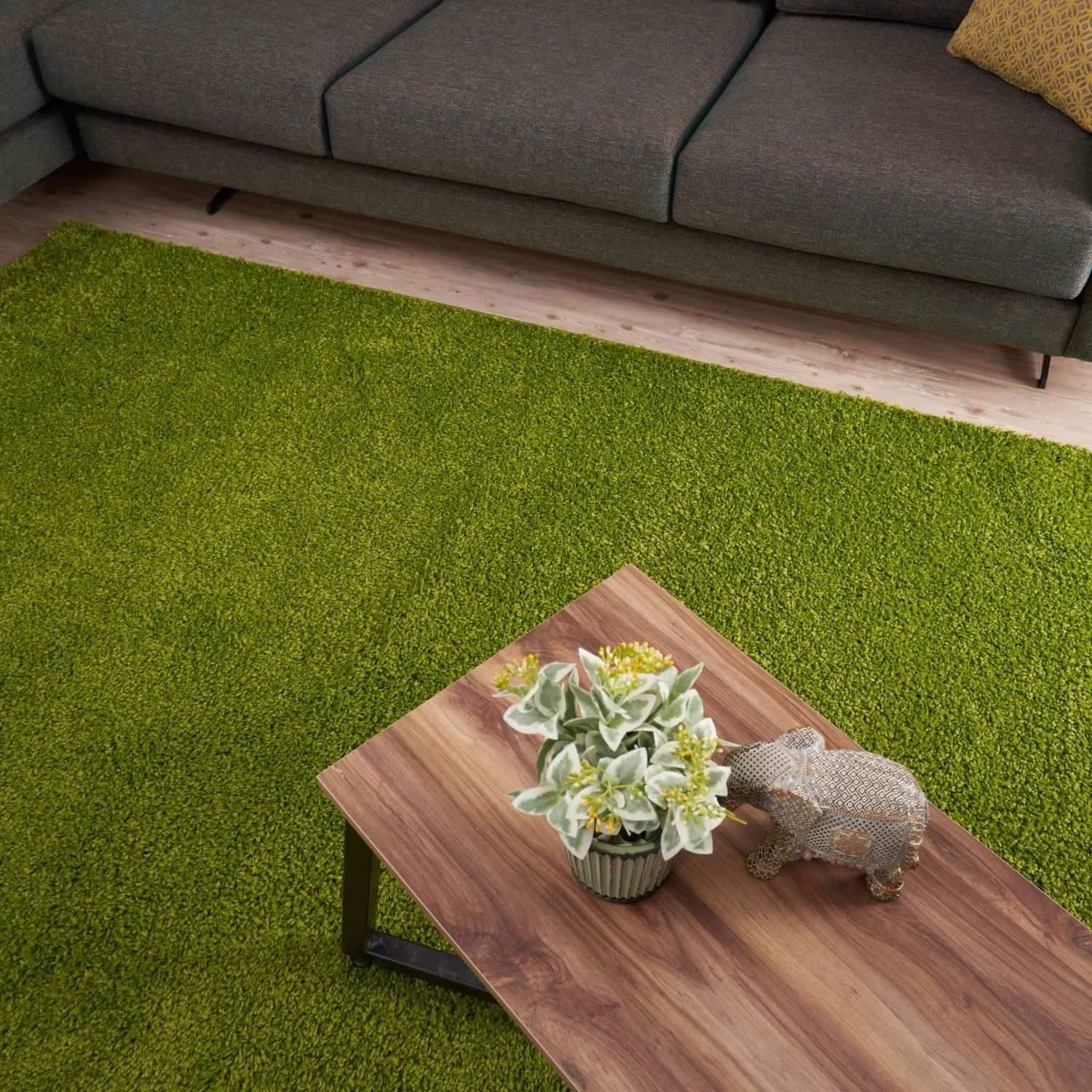 Solid Green Shaggy Rug