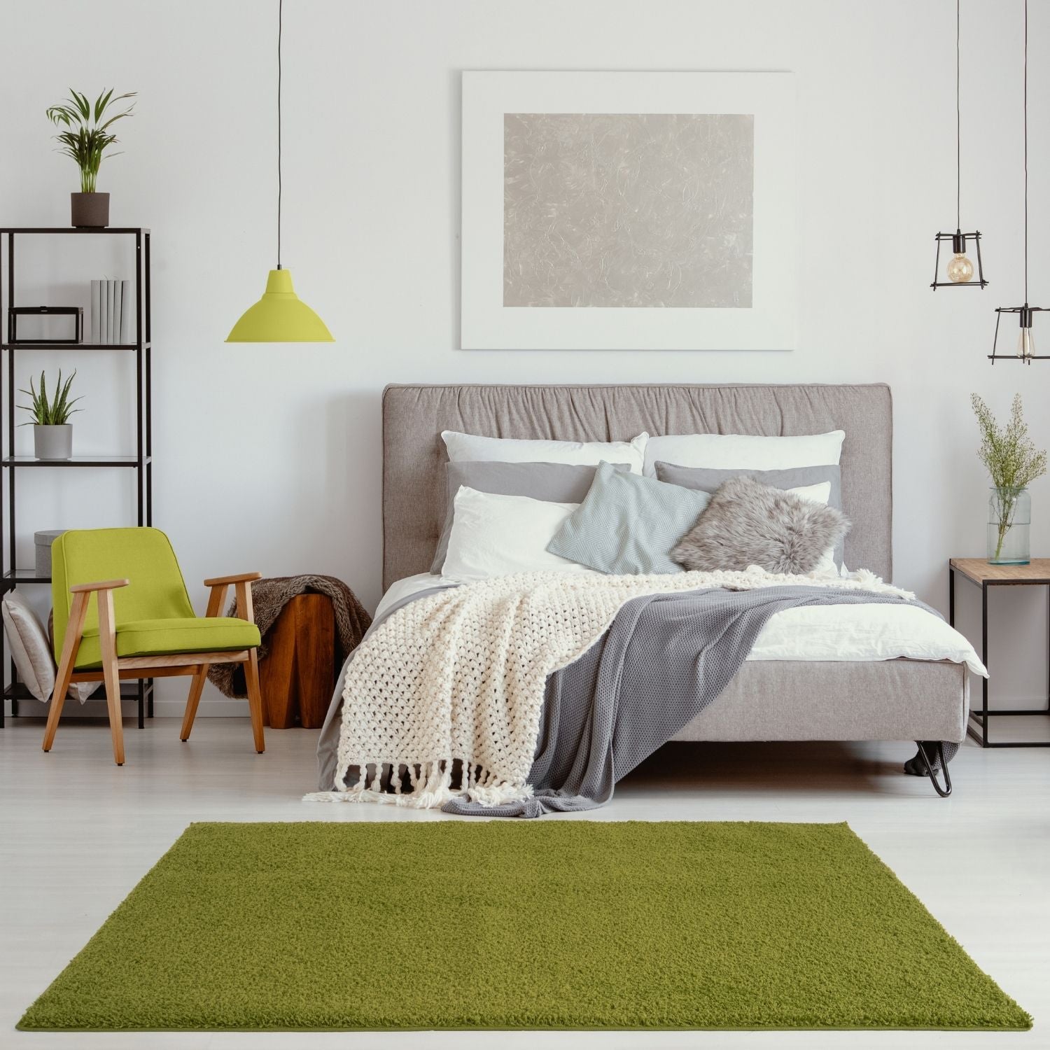 Solid Green Shaggy Rug