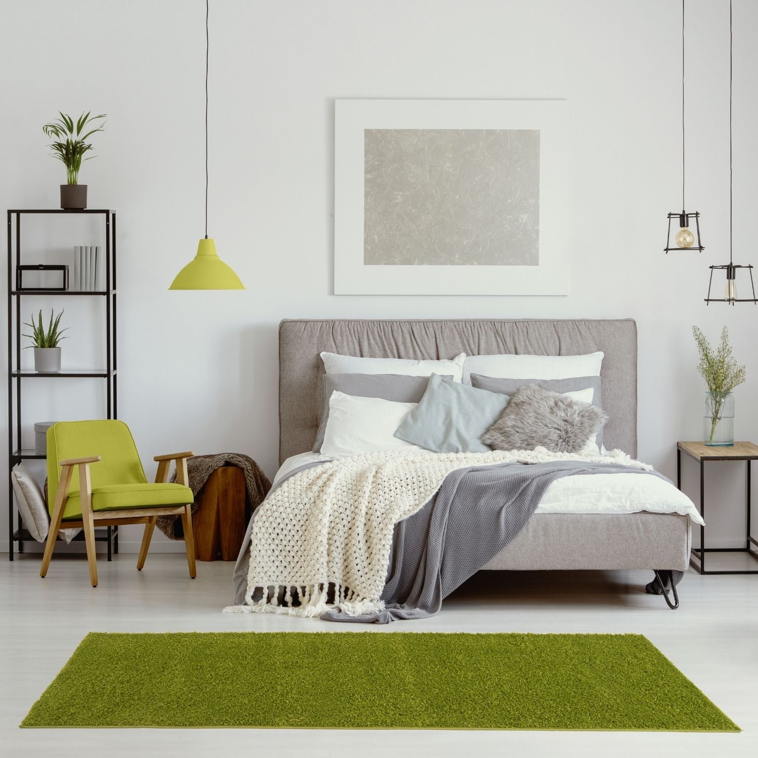 Solid Green Shaggy Rug