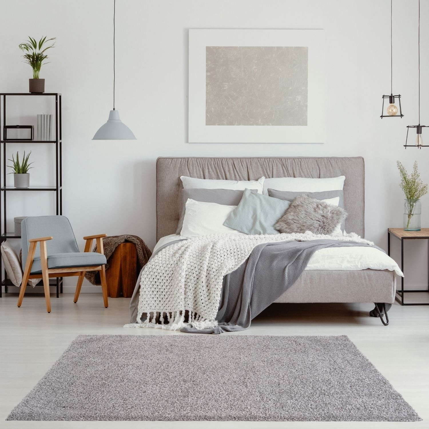 Solid Grey Shaggy Rug