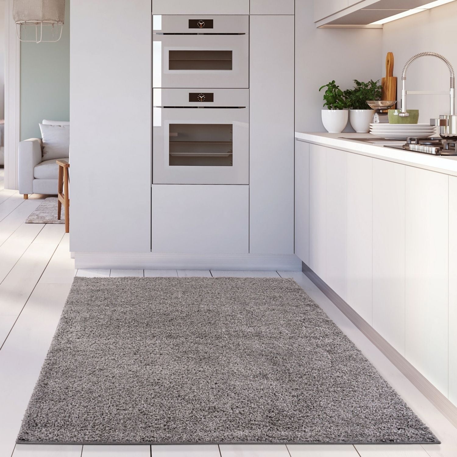 Solid Grey Shaggy Rug