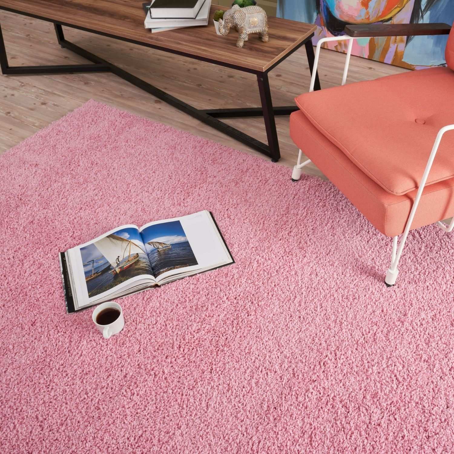 Solid Pink Shaggy Rug