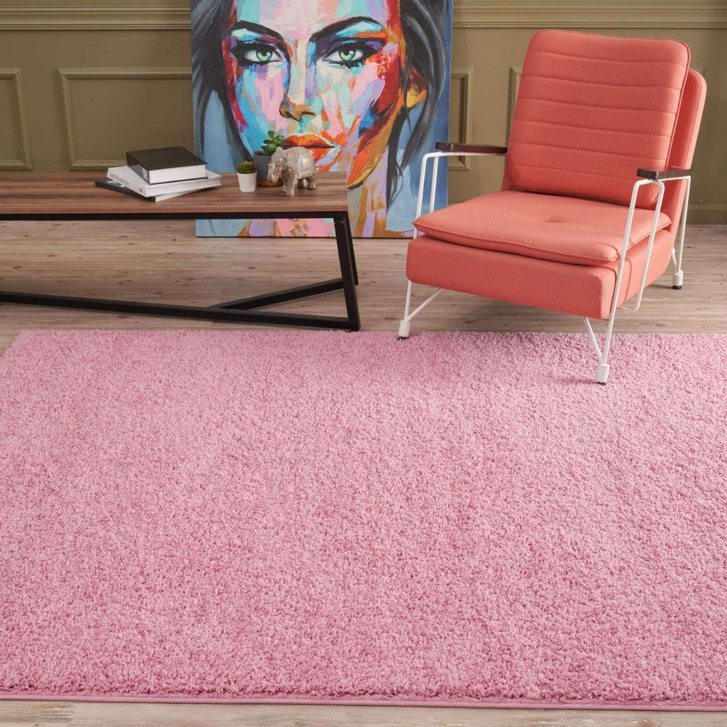 Solid Pink Shaggy Rug
