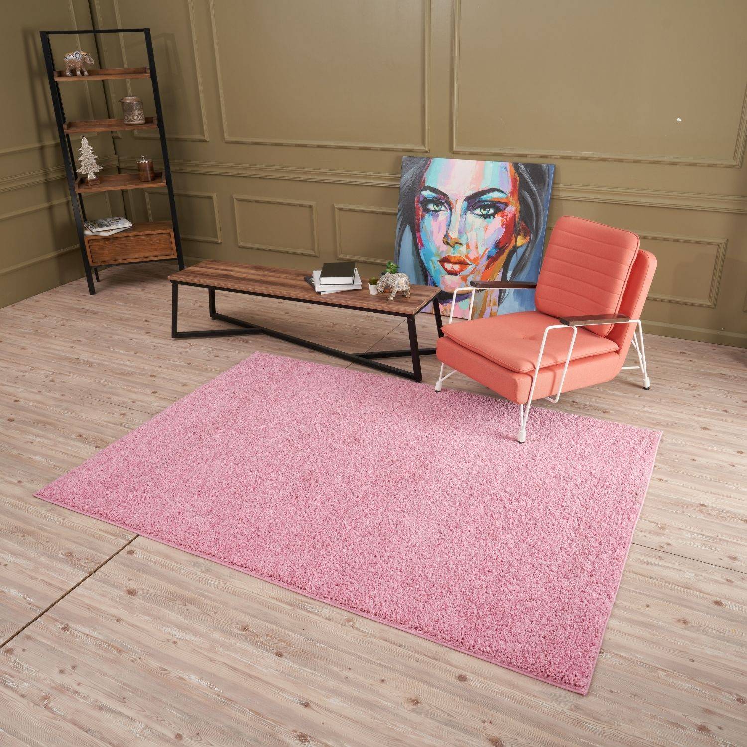 Solid Pink Shaggy Rug