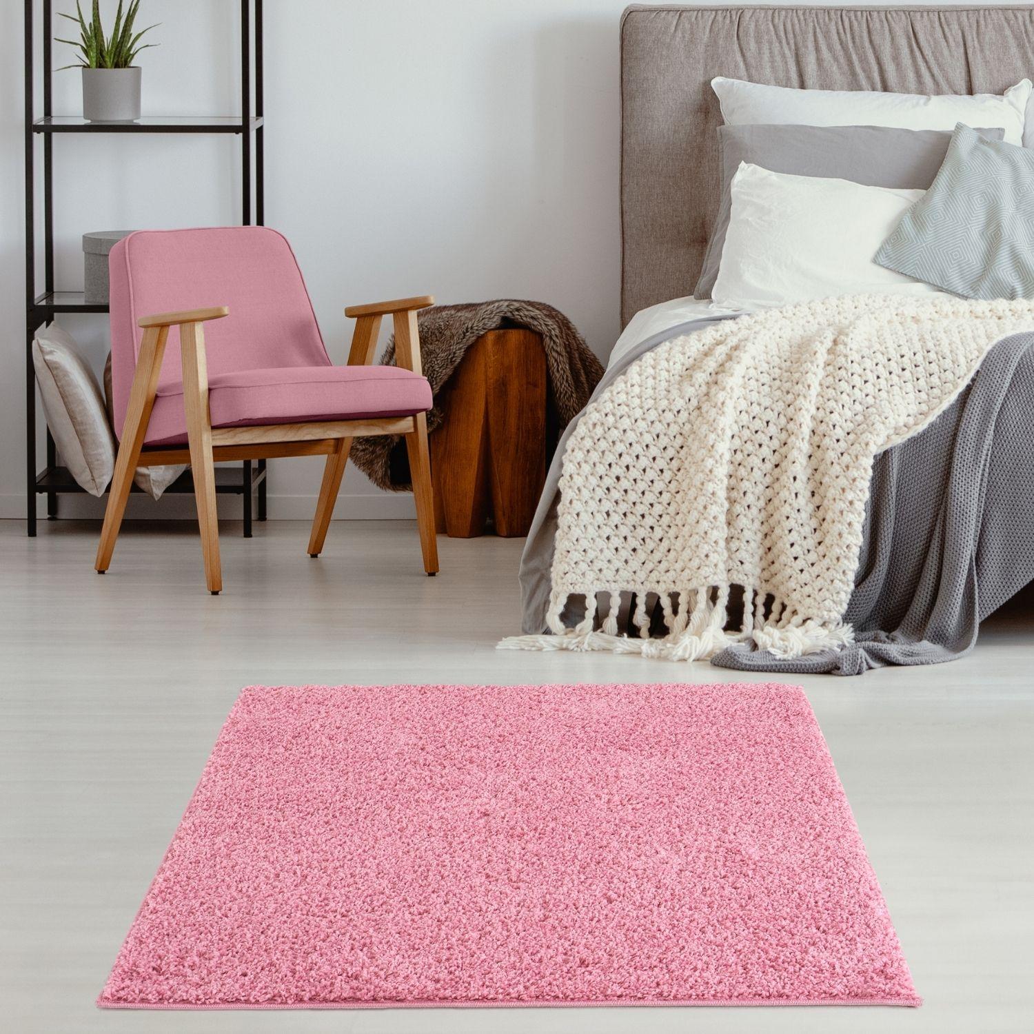 Solid Pink Shaggy Rug