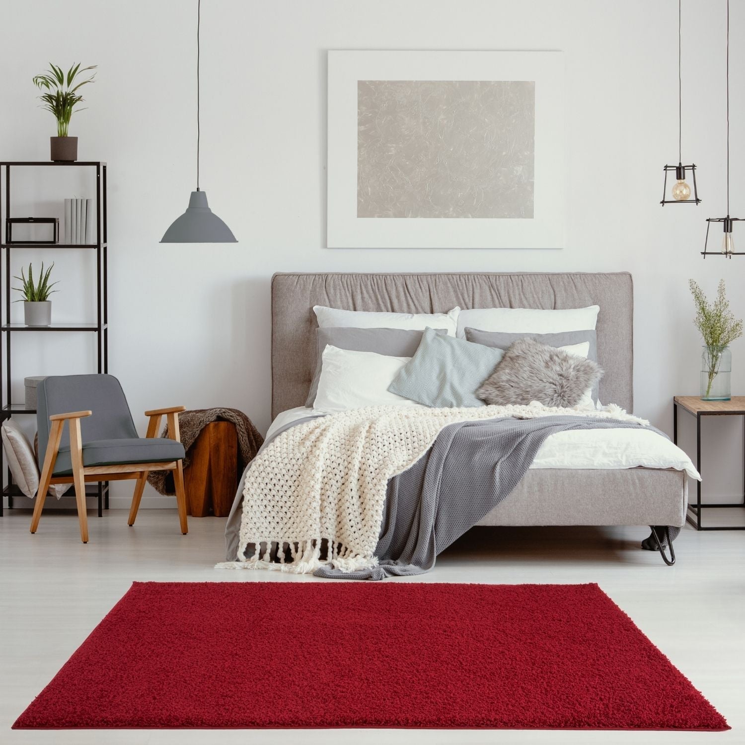Solid Red Shaggy Rug