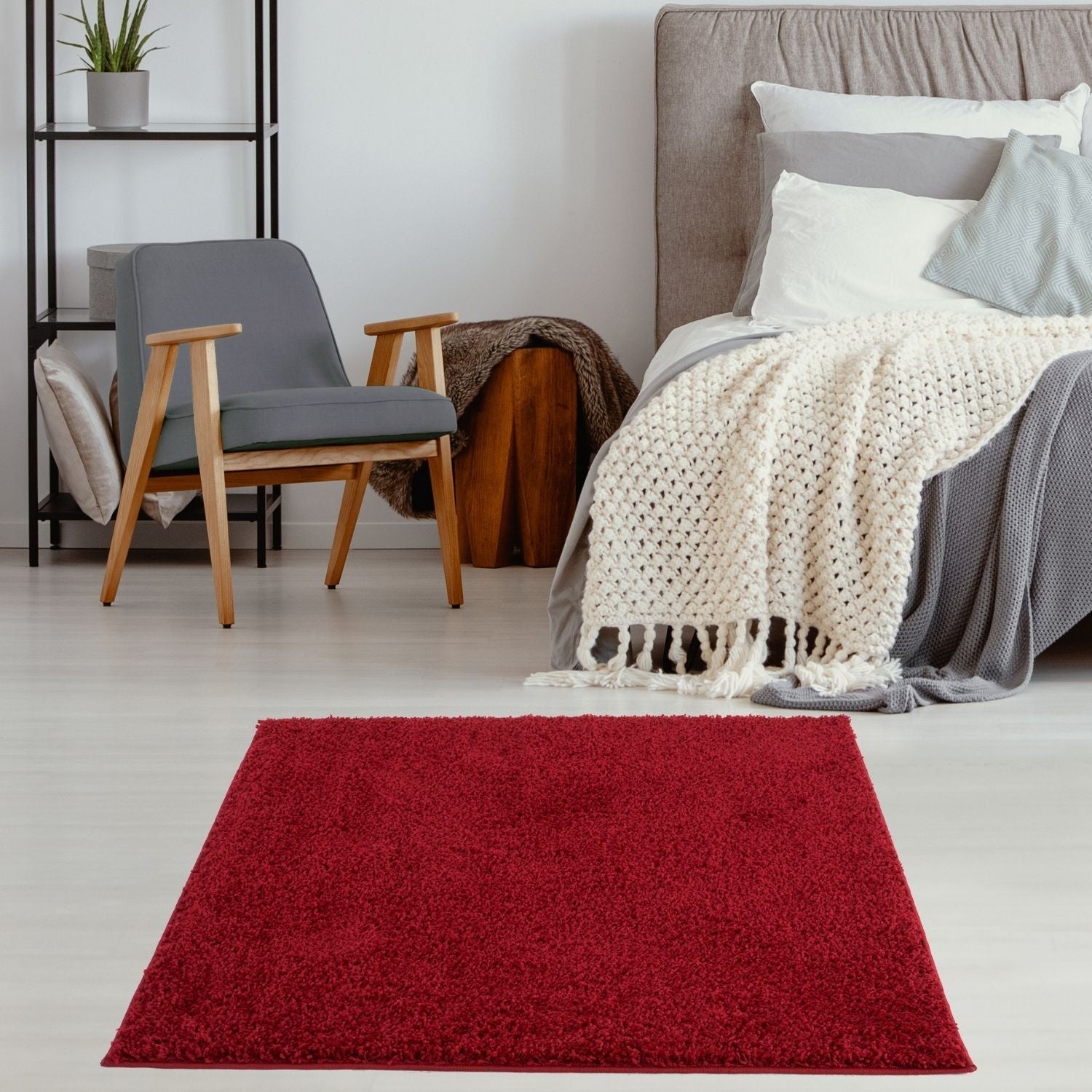 Solid Red Shaggy Rug