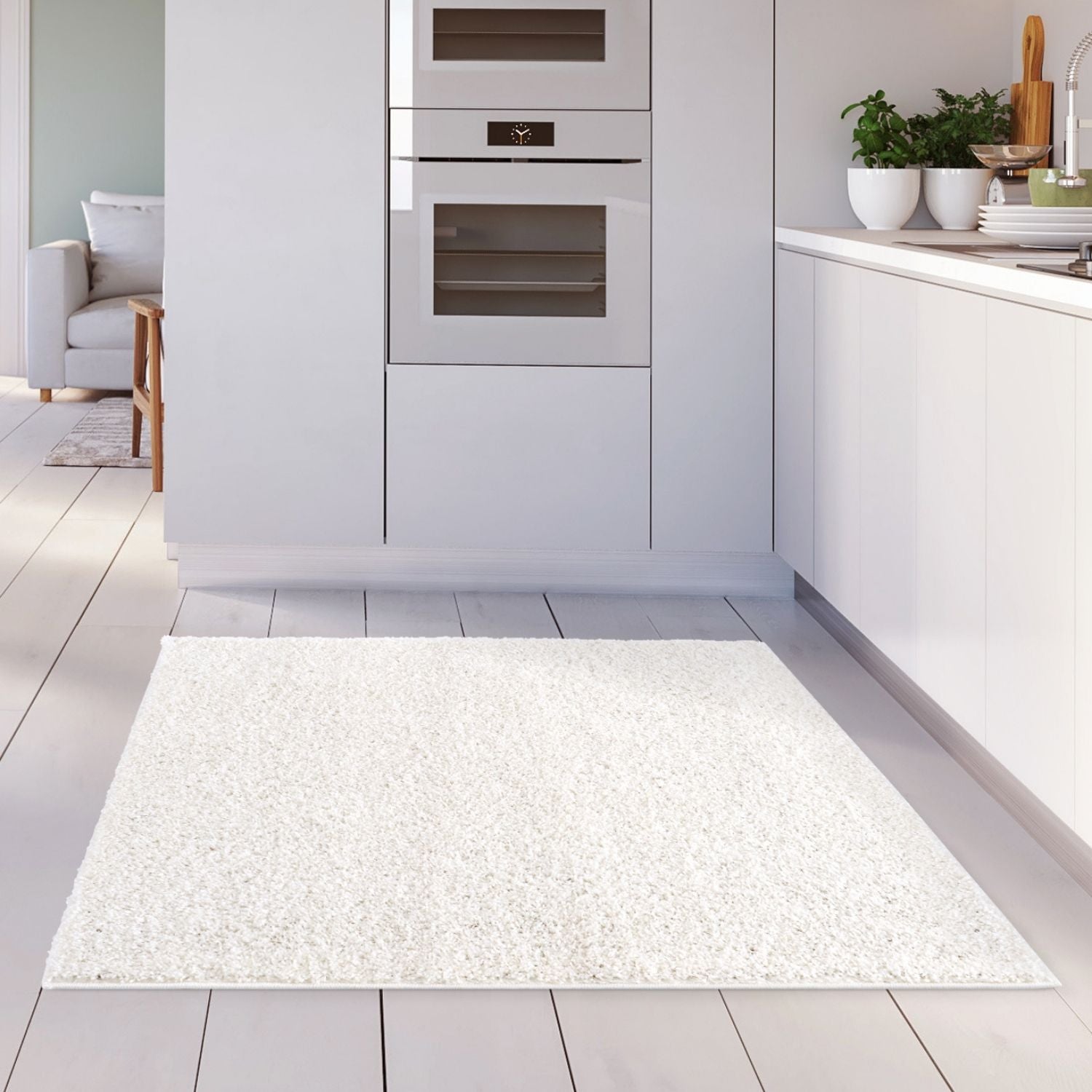 Solid White Shaggy Rug