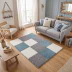 Geometric Duck Egg Blue Shaggy Rug
