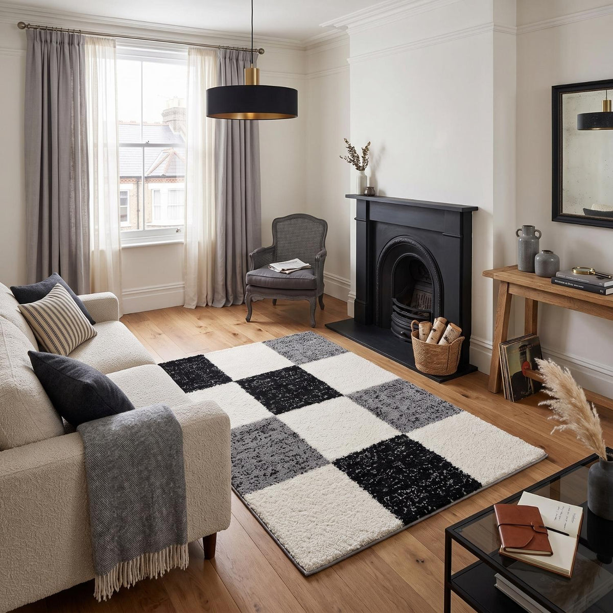 Geometric Grey Shaggy Rug