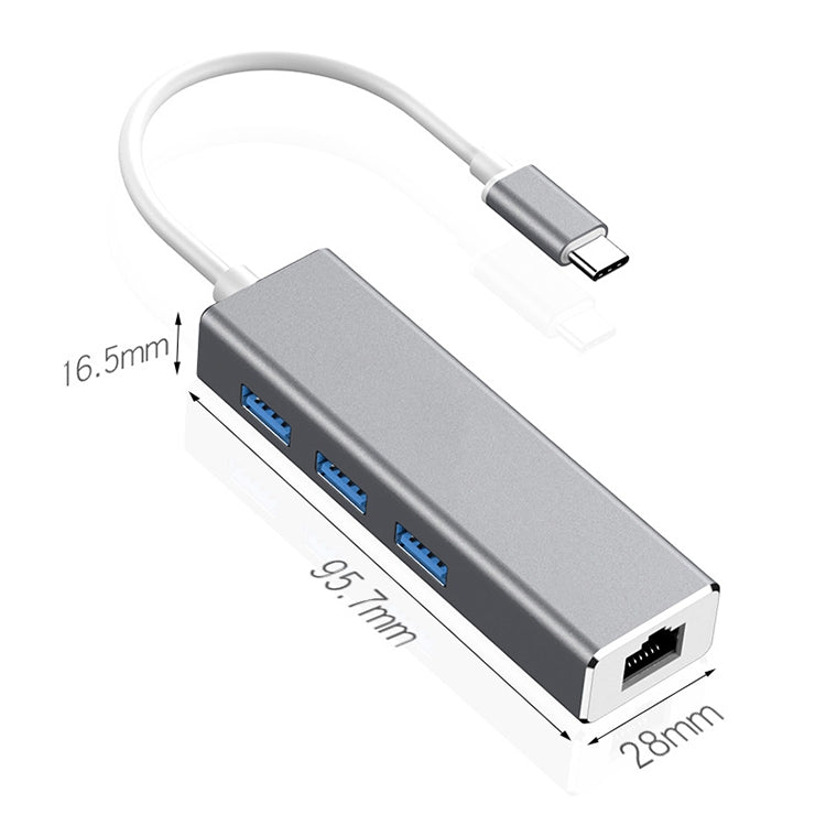 USB-C / Type-C to Gigabit Ethernet RJ45 & 3 x USB 3.0 Adapter Converter HUB, Computer External Tablet Phone Universal, Gigabit Ethernet – Durable Build, Easy to Use