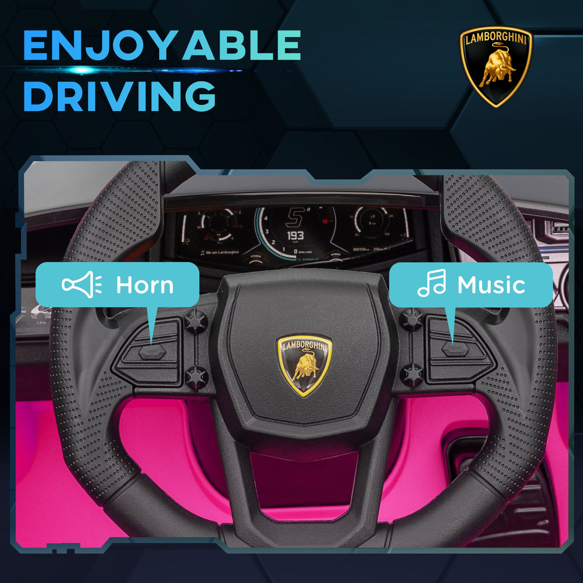 Revuelto Licensed Ride On Car, with Suspension, Pink
