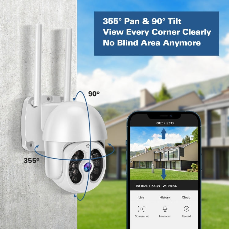 Tuya QX56 3.0 Million Pixels IP66 Waterproof 2.4G Wireless IP Camera, Support Amazon Alexa & Google Home & Motion Detection & Two-way Audio & Full Color Night Vision & TF Card, EU Plug, Support Amazon Alexa & Google Home – Waterproof