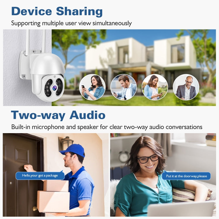 Tuya QX56 3.0 Million Pixels IP66 Waterproof 2.4G Wireless IP Camera, Support Amazon Alexa & Google Home & Motion Detection & Two-way Audio & Full Color Night Vision & TF Card, EU Plug, Support Amazon Alexa & Google Home – Waterproof
