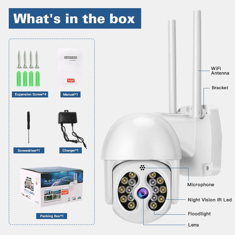 Tuya QX56 3.0 Million Pixels IP66 Waterproof 2.4G Wireless IP Camera, Support Amazon Alexa & Google Home & Motion Detection & Two-way Audio & Full Color Night Vision & TF Card, EU Plug, Support Amazon Alexa & Google Home – Waterproof