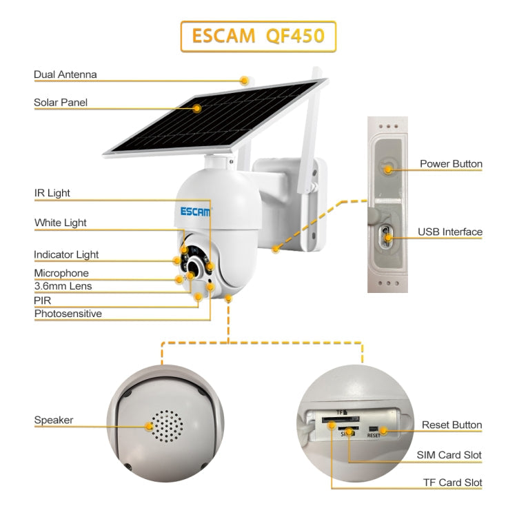 ESCAM QF450 HD 1080P 4G AU Version Solar Powered IP Camera without Memory, Support Two-way Audio & PIR Motion Detection & Night Vision & TF Card, without Memory – Durable Build, Easy to Use