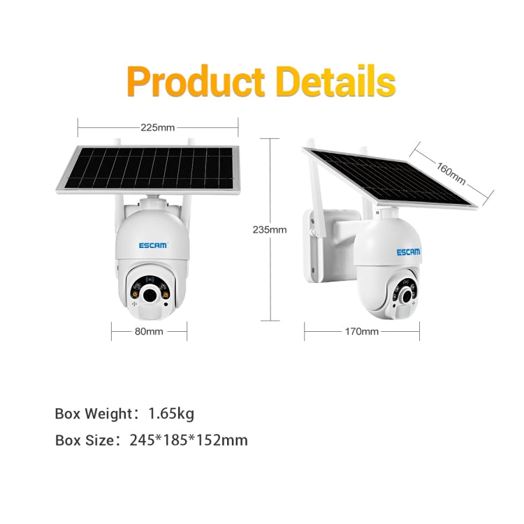 ESCAM QF450 HD 1080P 4G AU Version Solar Powered IP Camera without Memory, Support Two-way Audio & PIR Motion Detection & Night Vision & TF Card, without Memory – Durable Build, Easy to Use