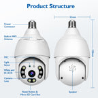 DP18 3.0MP Smart WiFi 1080P HD Outdoor Network Light Bulb Camera, Support Infrared Night Vision & Motion Detection & TF Card, DP18 – Durable Build, Easy to Use