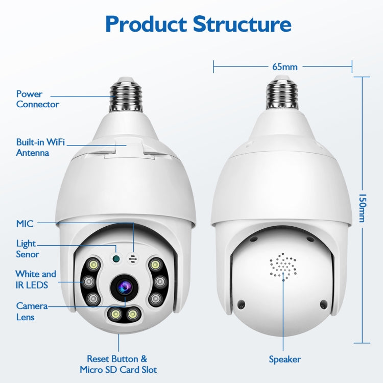 DP18 3.0MP Smart WiFi 1080P HD Outdoor Network Light Bulb Camera, Support Infrared Night Vision & Motion Detection & TF Card, DP18 – Durable Build, Easy to Use