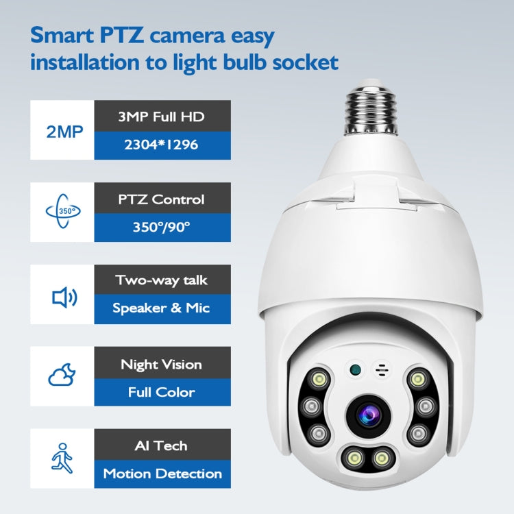 DP18 3.0MP Smart WiFi 1080P HD Outdoor Network Light Bulb Camera, Support Infrared Night Vision & Motion Detection & TF Card, DP18 – Durable Build, Easy to Use