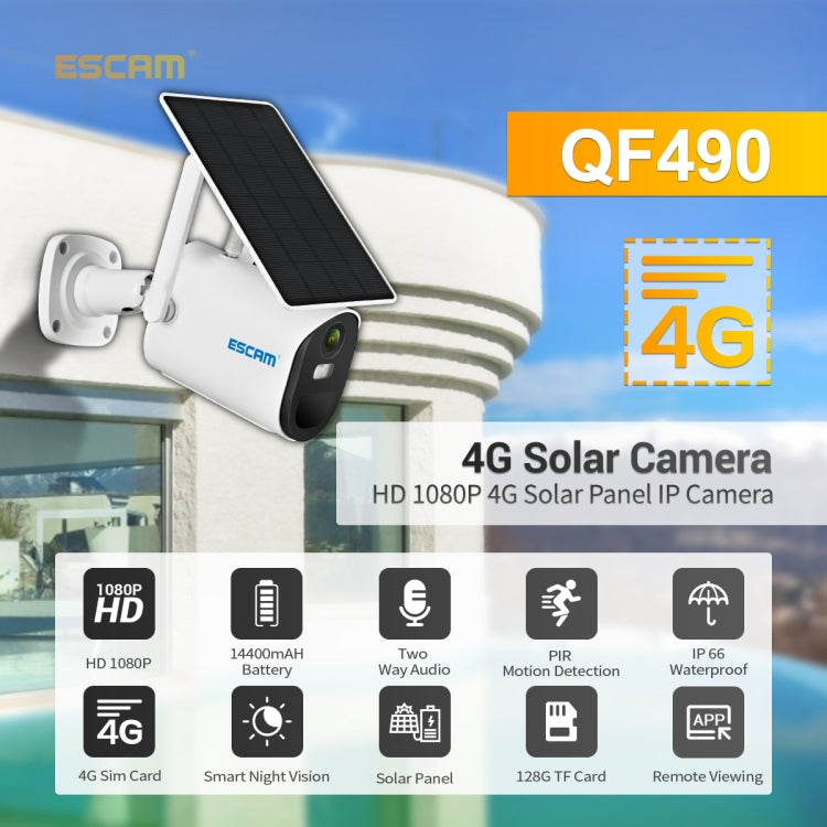 ESCAM QF490 HD 1080P 4G 3.8W Solar Panel IP Camera, EU Version, EU Version – Durable Build, Easy to Use