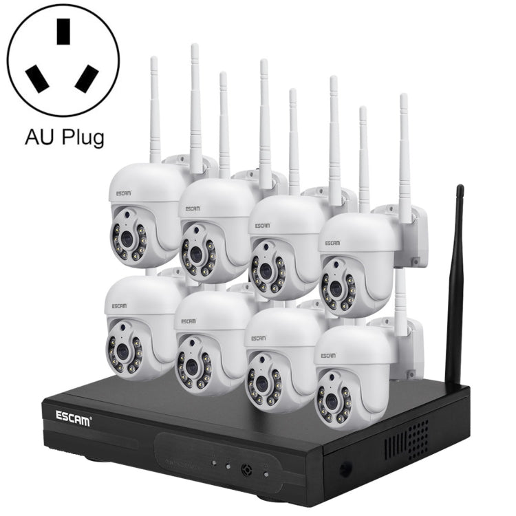 ESCAM WNK718 HD 3.0 Million Pixels 8-channel Wireless + 8IPC Wireless NVR Security System, UK Plug, WNK718 WNK718 NC0360AU