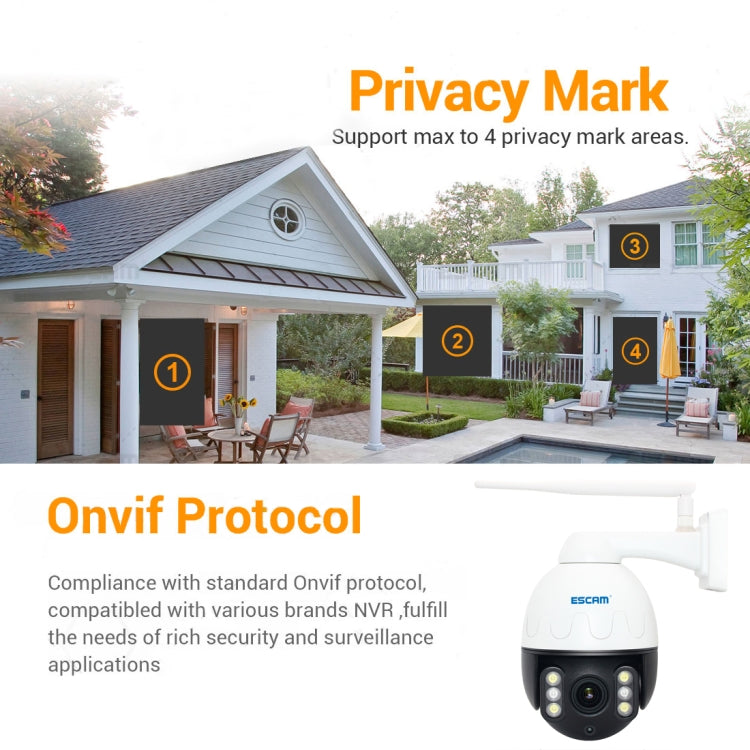 ESCAM Q5068 H.265 5MP Pan / Tilt / 4X Zoom WiFi Waterproof IP Camera, Support ONVIF Two Way Talk & Night Vision, AU Plug, EU Plug, AU Plug, UK Plug, US Plug – Waterproof, TPU