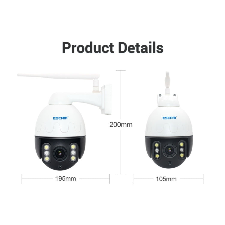 ESCAM Q5068 H.265 5MP Pan / Tilt / 4X Zoom WiFi Waterproof IP Camera, Support ONVIF Two Way Talk & Night Vision, AU Plug, EU Plug, AU Plug, UK Plug, US Plug – Waterproof, TPU