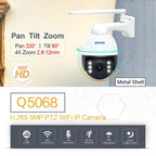 ESCAM Q5068 H.265 5MP Pan / Tilt / 4X Zoom WiFi Waterproof IP Camera, Support ONVIF Two Way Talk & Night Vision, AU Plug, EU Plug, AU Plug, UK Plug, US Plug – Waterproof, TPU